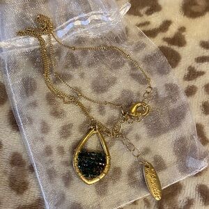 Plunder Gold Teardrop Necklace with Dark Green Crystals